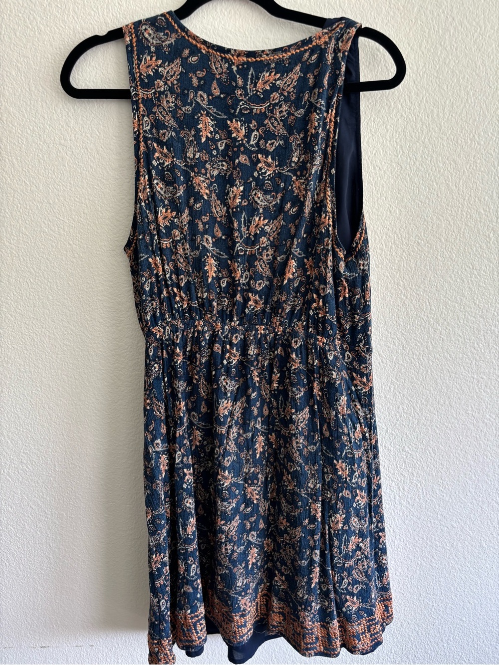 Navy Floral Sleeveless Sundress with Peach Accents